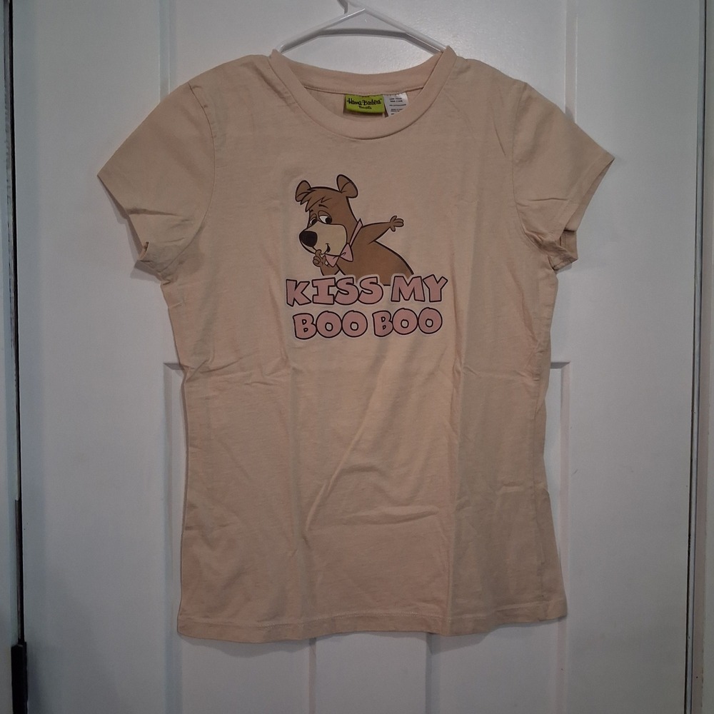 Hanna Barbera T Shirt Women L Tan Boo Boo Bear Kiss My Graphic Tee Y2K Retro